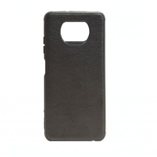 Силиконовая накладка для смартфона POCO X3 с кожанной вставкой (черная)
