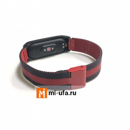 Сменный ремешок для Xiaomi Mi Band 4 металлический плетеный (черный с красной полоской)