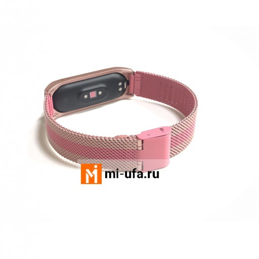 Сменный ремешок для Xiaomi Mi Band 4 металлический плетеный (розовое золото с розовой полоской)