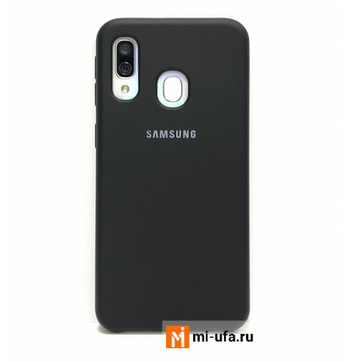Силиконовая накладка для смартфона Samsung Galaxy A40 с логотипом (черная)