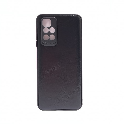 Силиконовая накладка для смартфона Redmi 10 с кожаной вкладкой (черная)