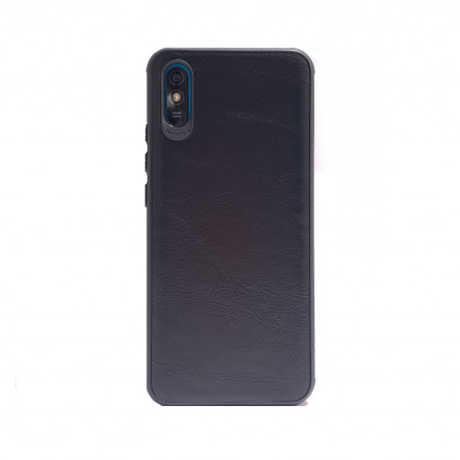 Силиконовая накладка для смартфона Redmi 9A с кожаной вкладкой (черная)