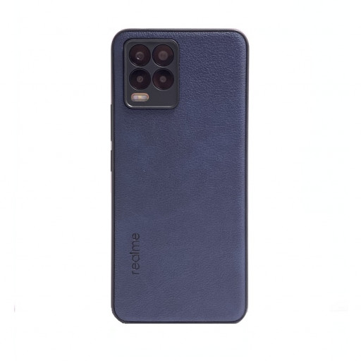 Силиконовая накладка для смартфона Realme 8 с кожаной вставкой (синий)