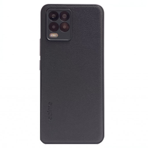 Силиконовая накладка для смартфона Realme 8 с кожаной вставкой (черная)