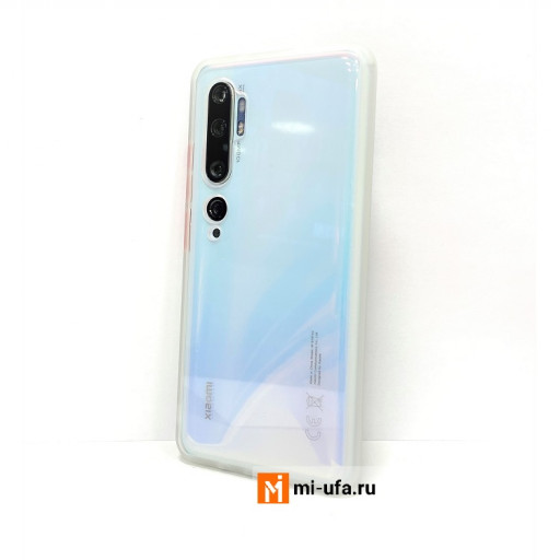 Накладка для смартфона Xiaomi Note 10 прозрачная с с цветной рамкой (белая матовая)