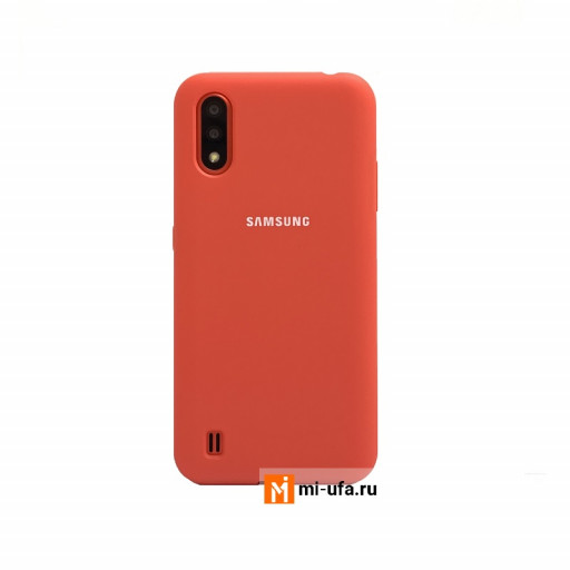 Силиконовая накладка для смартфона Samsung Galaxy A01 с логотипом (красная)